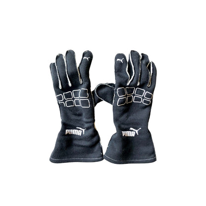 Pair of black Lewis Hamilton 2013 Bespoke Puma Racing gloves with Puma logo on a white background