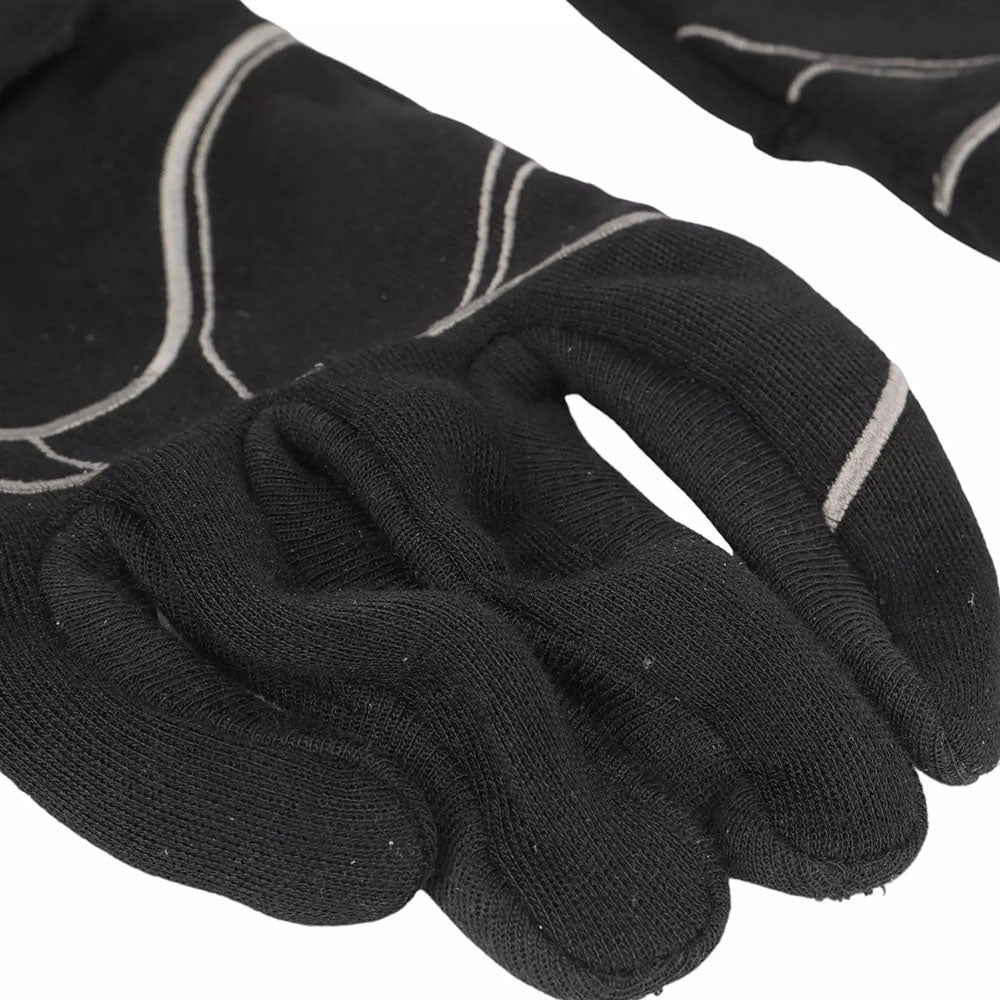 Black Fernando Alonso 2015 F1 Racing gloves with gray accents on a white background