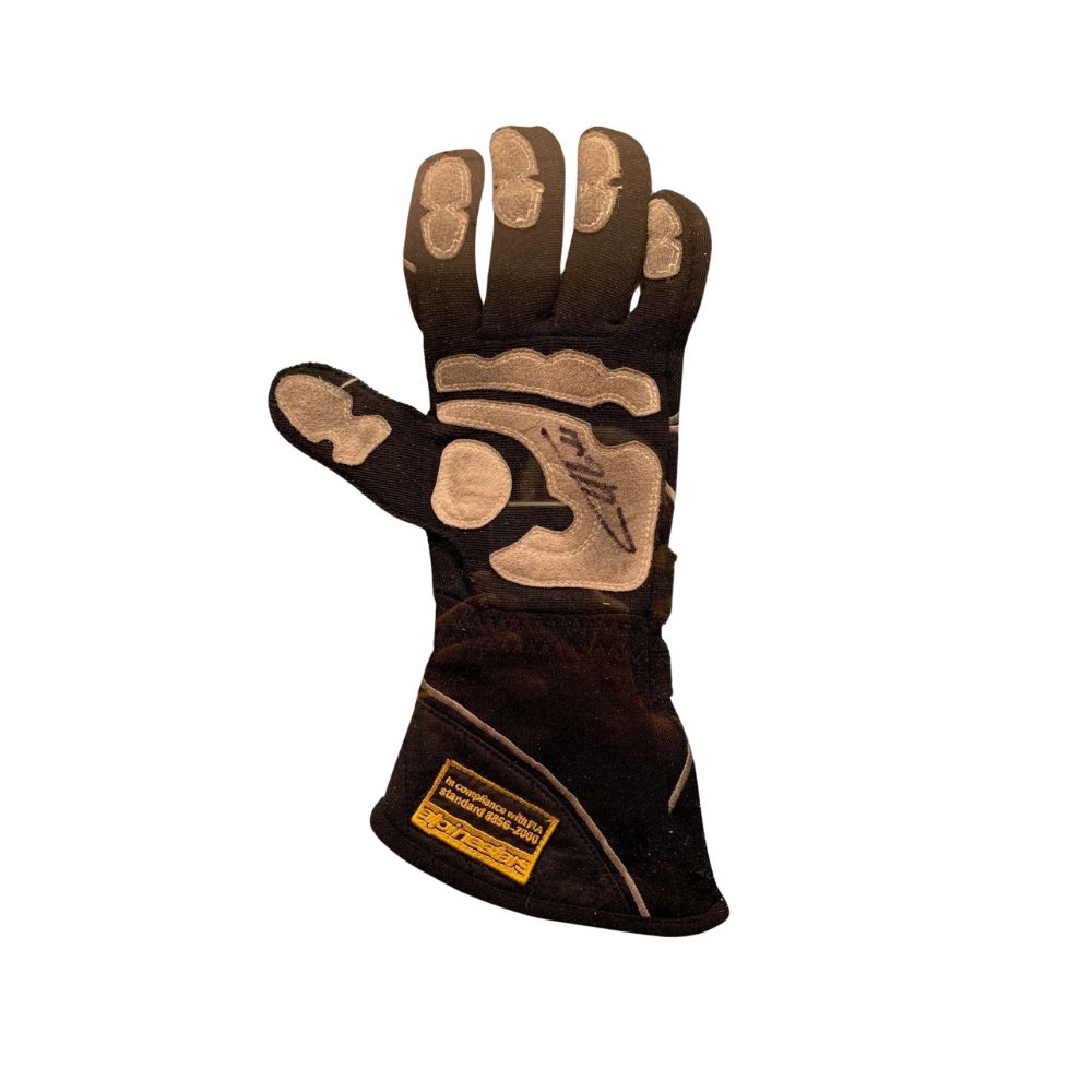 Brown leather Fernando Alonso 2017 F1 Racing glove with a visible brand label on a white background