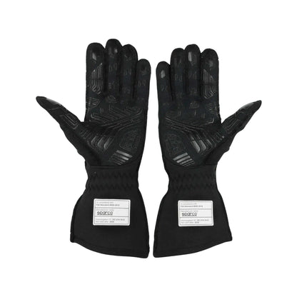 Pair of black Lando Norris 2020 F1 racing gloves with brand label on a white background
