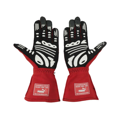 Pair of red and black Will Power 2020 IndyCar racing gloves with Puma branding on a white background