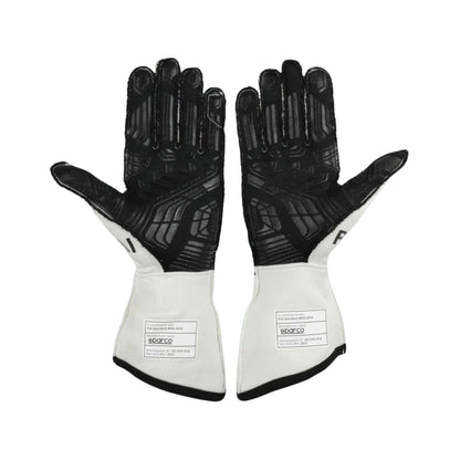 Pair of black and white Kimi Raikkonen 2021 F1 racing gloves with 'Sparco' branding on a white background