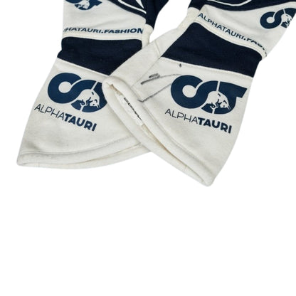 White Daniel Ricciardo 2023 F1 Racing gloves with AlphaTauri logo on a white background