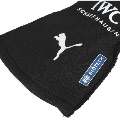 Black George Russell 2023 F1 racing gloves with Puma logo and IWC Schaffhausen branding on a white background