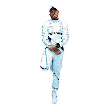 Lewis Hamilton 2024 Qatar GP white F1 racing suit front design with bold detailing