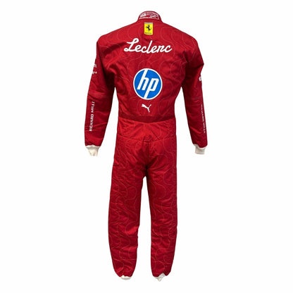 Charles Leclerc 2025 Monza GP Ferrari Red F1 racing suit with various logos on a white background