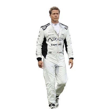 Brad Pitt 2025 F1 The Movie racing suit front view with premium detailing and motorsport-inspired design