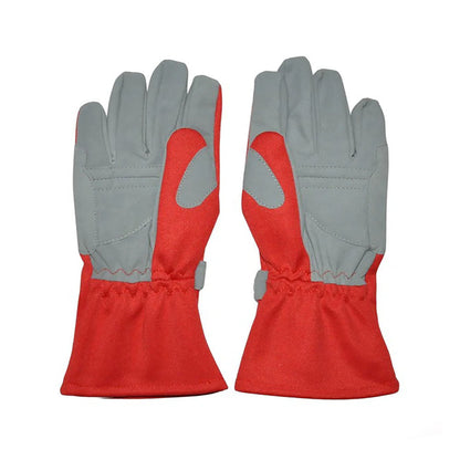 Pair of red and gray Alexander Albon F1 Racing gloves on a white background