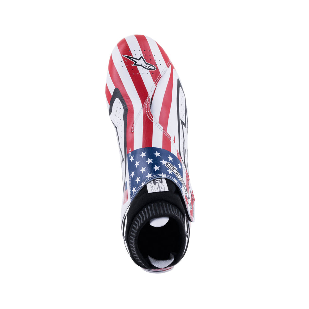 Alpinestars Supermono v2 Grand Prix Racing shoe with American flag design on a white background