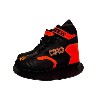 Black and orange CRG 2020 Kart racing shoe with visible branding on a white background