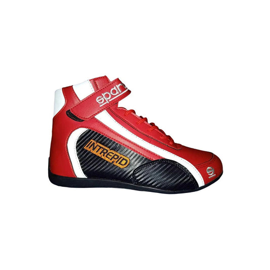 Red Intrepid 2020 Kart racing shoe with black and white accents on a white background