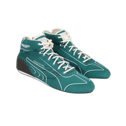 Teal Lance Stroll Dutch GP 2022 F1 racing shoes with white laces on a white background