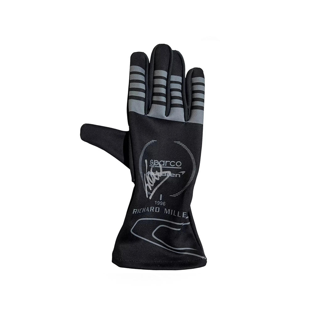 Black Lando Norris F1 racing glove with branding on a white background