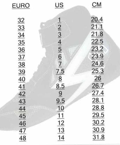 Shoe size chart converting between Euro, US, and CM measurements