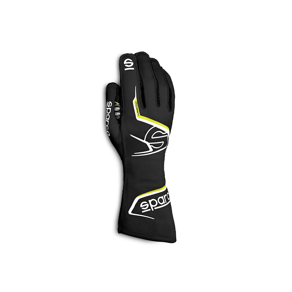 Sparco Arrow-K Black kart racing glove with white branding on a white background