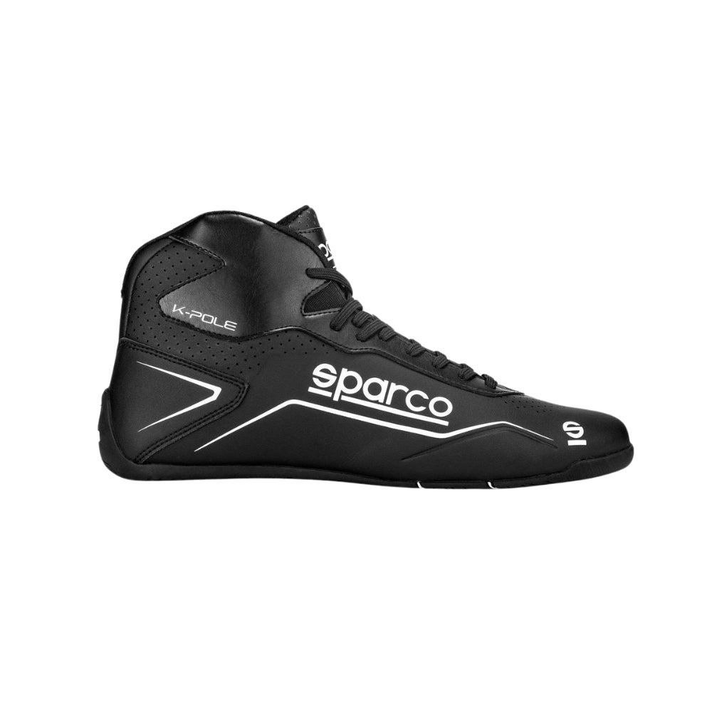 Black Sparco K-Pole Kart racing shoe with 'Sparco' branding on a white background