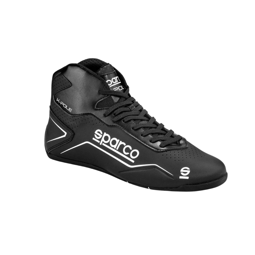 Black Sparco K-Pole Kart racing shoe with 'Sparco' branding on a white background