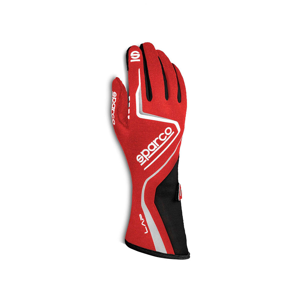 Red and black Sparco Lap Racing glove with 'Sparco' branding on a white background