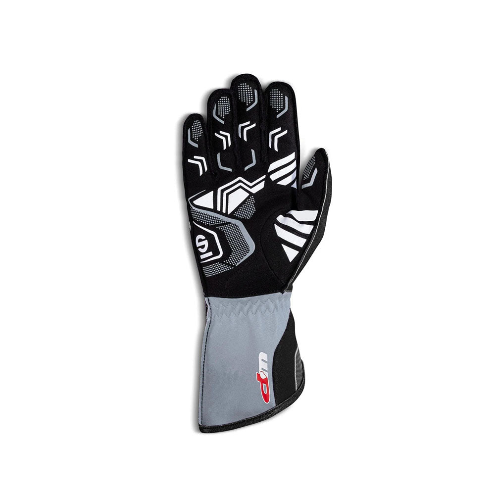 Black and gray Sparco Record WP Kart racing glove on a white background