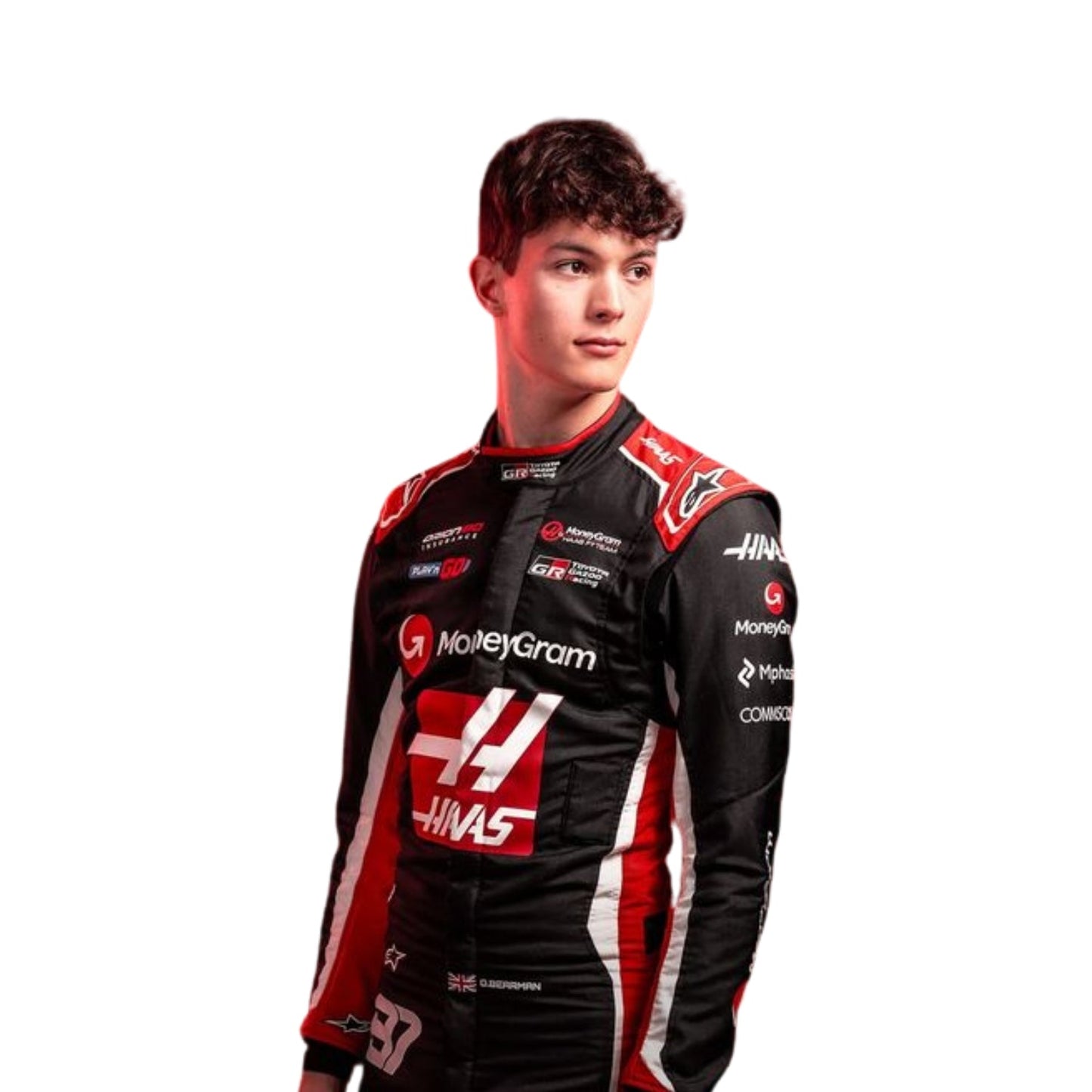 Left Close-up of Oliver Bearman's helmet for the 2025 season, highlighting its unique design elements.
